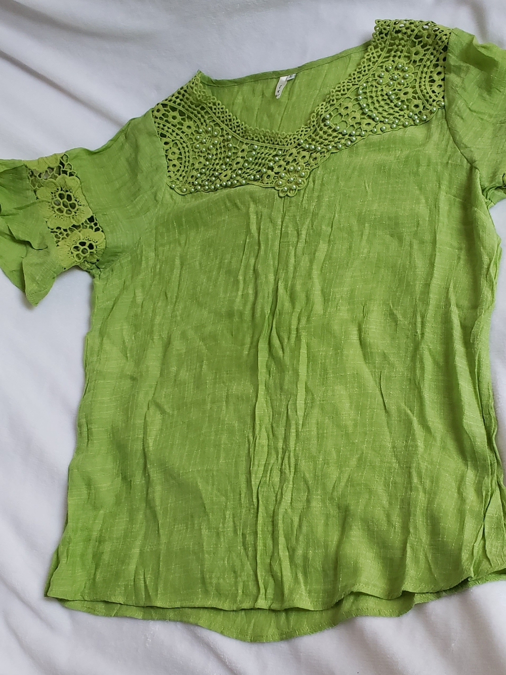 iRE Fashion Lime Green Embroidered Cutwork Short Sleeve Top